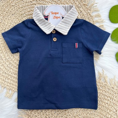 Conj Gola Polo Linho Marinho e Areia